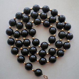 Designer Vintage 14K Gold Black Onyx Beads Beaded NECKLACE 18.5" 31.2 grams